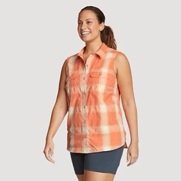 NWT Eddie Bauer Plaid Mountain Sleeveless Shirt Medium - Picture 1 of 10